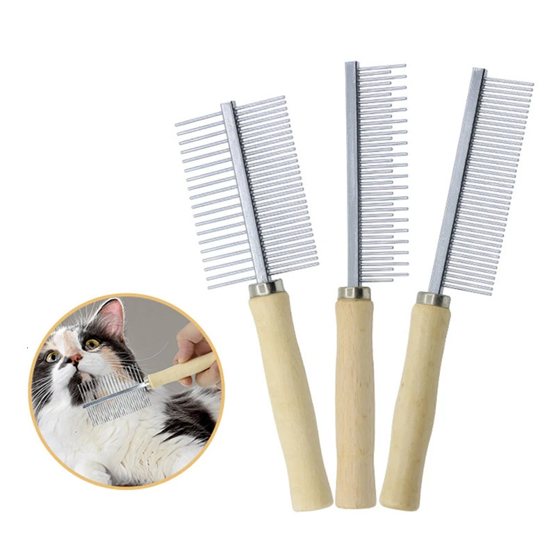 Dog Grooming Equipment Pet Hair Remover Cat Comb Wooden Handle Smooth Brush Accessories y250312