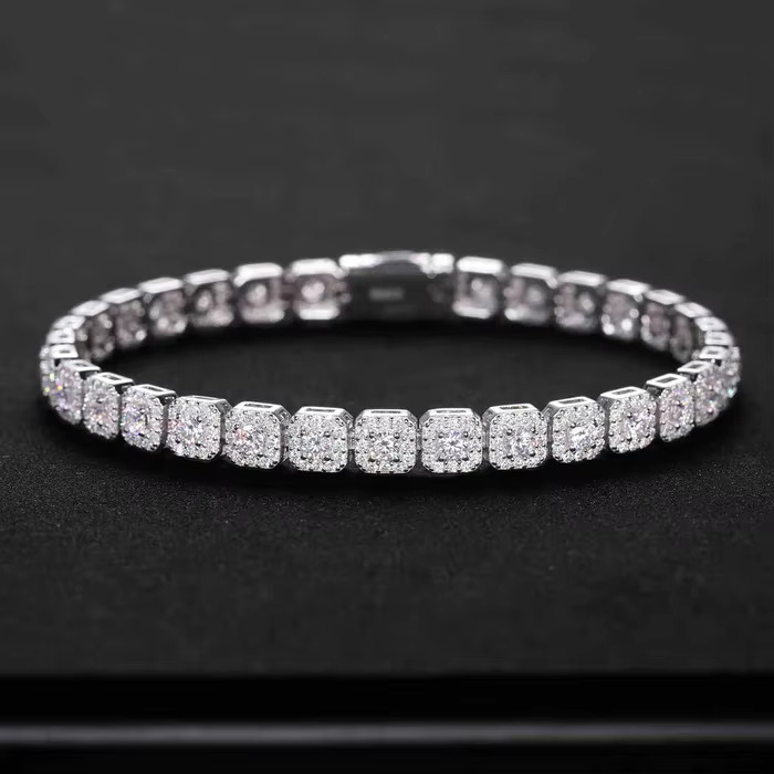 Halo Tennis Bracelet for Unisex Studded With Moissanite Vvs Clarity Diamonds in 925 Sterling Silver Luxury Jewelry