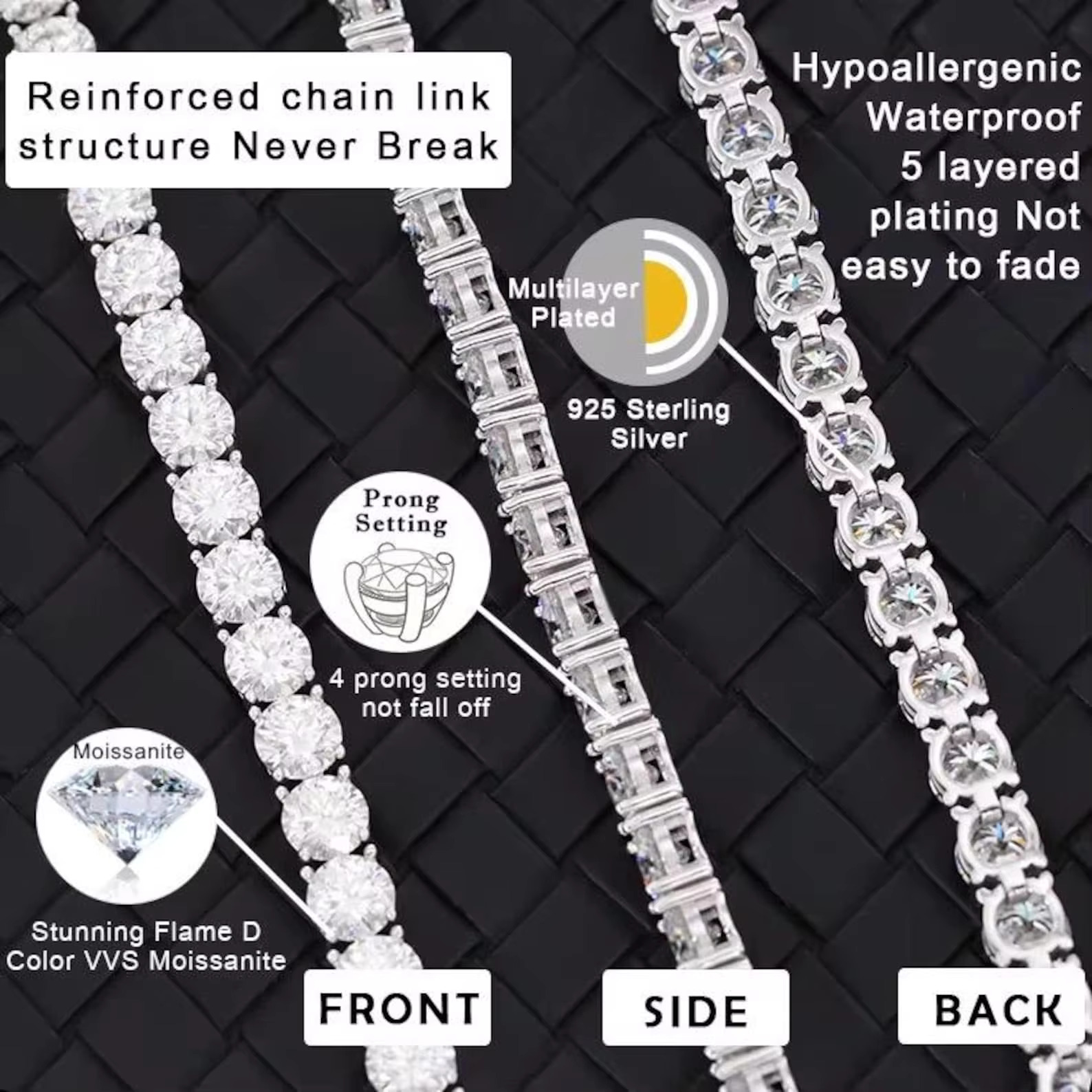 Elisa High Quality 3MM Moissanite Tennis Necklace Pass Diamond Tester Iced Out Vvs Diamond Gold Plated 925 Silver