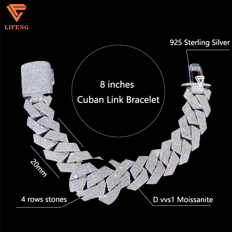 20MM Iced Out VVS Moissanite Diamond Cuban Link Bracelet Brilliant Cut 925 Sterling Silver Hip Hop Jewelry Gold Main Material