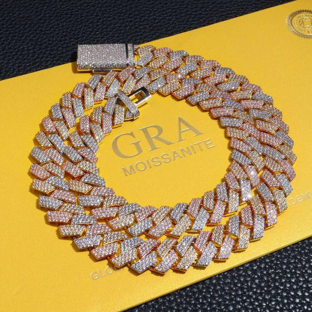 In Stock Drop Shipping Sier Men Rose Gold Solid Heavy Fashion Thick 13MM Iced Out Dia VVS D Color Moissanite Cuban Chain
