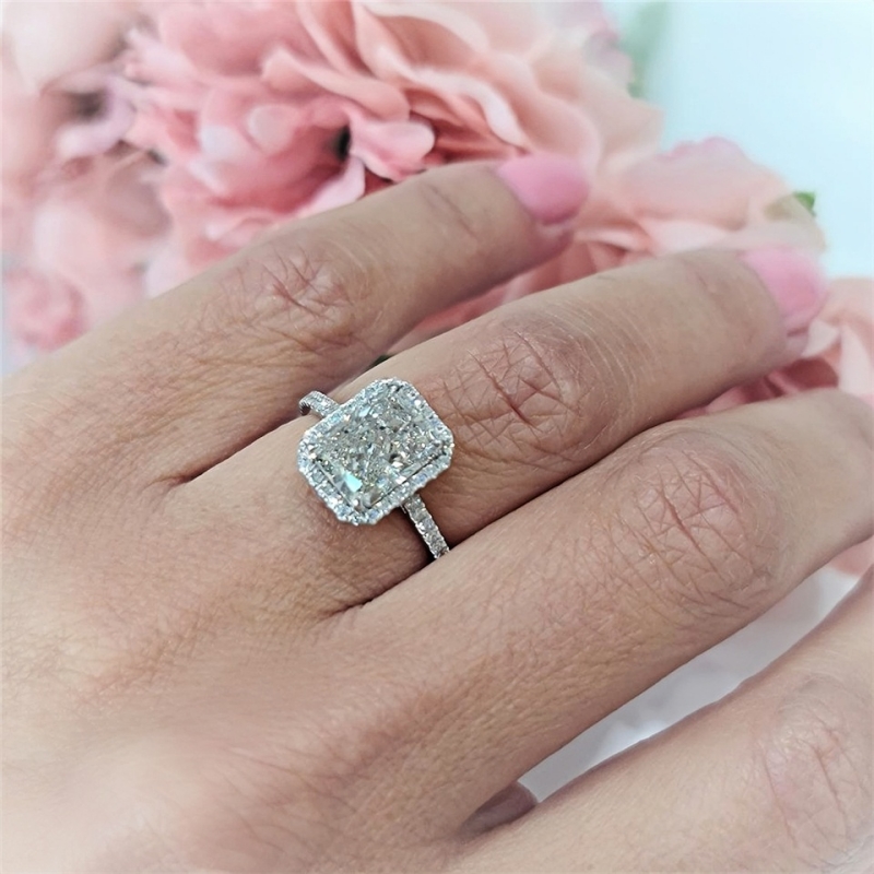 Jewelry IGI Certified 2.0 Carat E VS1 14K White Gold Radiant Lab Diamond Engagement Ring Promise Ring CVD Diamond Halo Womens Wedding Ring