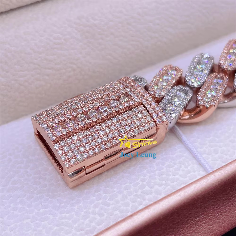 Moissanite Hip Hop Jewelry 18MM Curved 925 Silver Gold Plated Moissanite Diamond Iced Out Cuban Link Bracelet
