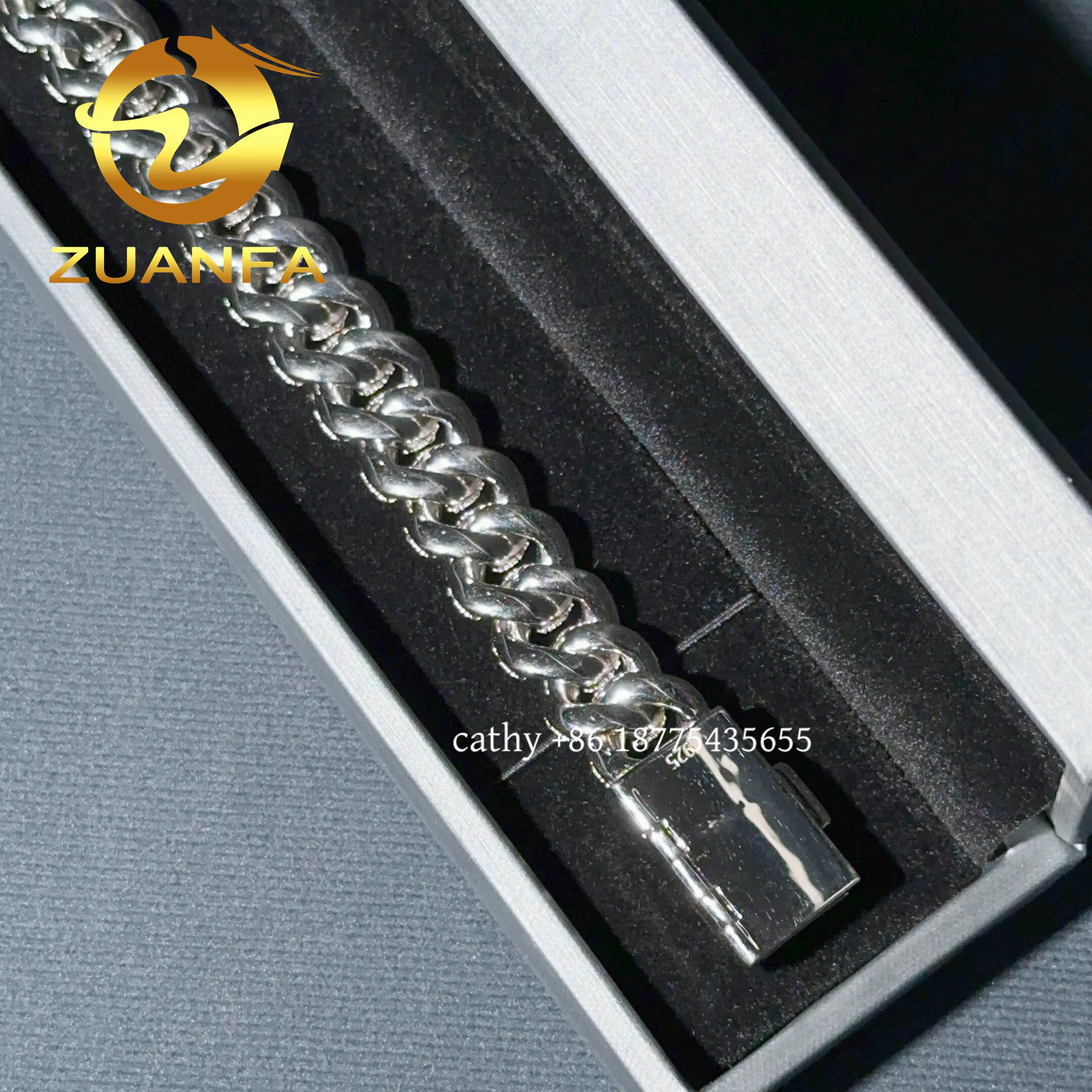 High End 15mm Width Solid 925 Silver Moissanite Diamond Cuban Men Bracelet Iced Out Rapper Miami Big Diamond Bracelet