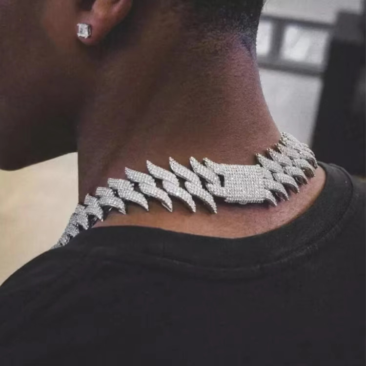 Hip Hop Jewelry 20MM Bling Iced Out Mens Prong CZ Miami Cuban Chain Bracelet Necklace Cubic Zirconia Thorns Cuban Link Chain