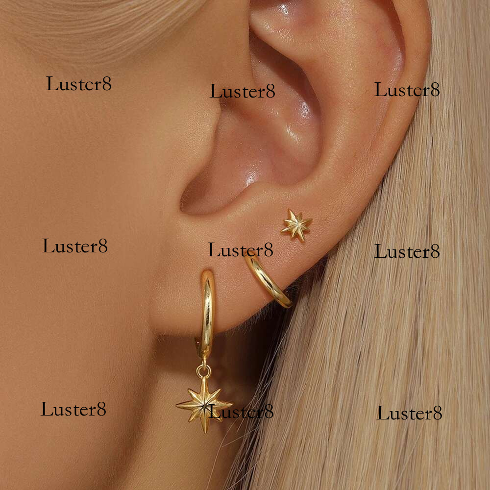 3 Piece Fashion Stainless Steel Round Star Drop Earrings Set for Women Gold Plated Dangle Earring Punk Unisex Rock Jewelry