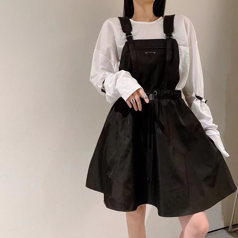 Women Dress Sleeveless Denim Shirt For Spring Summer Outwear Casual Style With Budge Letter Lady Slim Dresses Belt Pleated Skirt Button Zipp