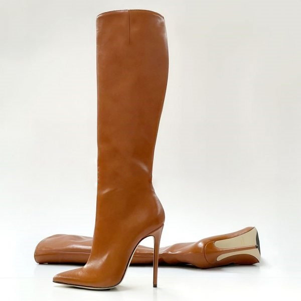 Genuine Leather Heels Solid Knee High Boots Slip On Women Sexy Designer Winter Autumn Casual Shoes