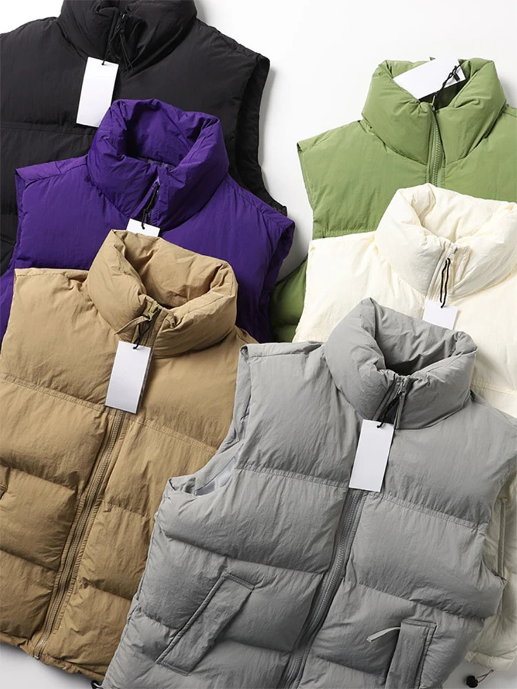 Winter Korean mens vest stand up collar zipper pocket silk like cotton pad sleeveless thick jacket goldplated 250314Z