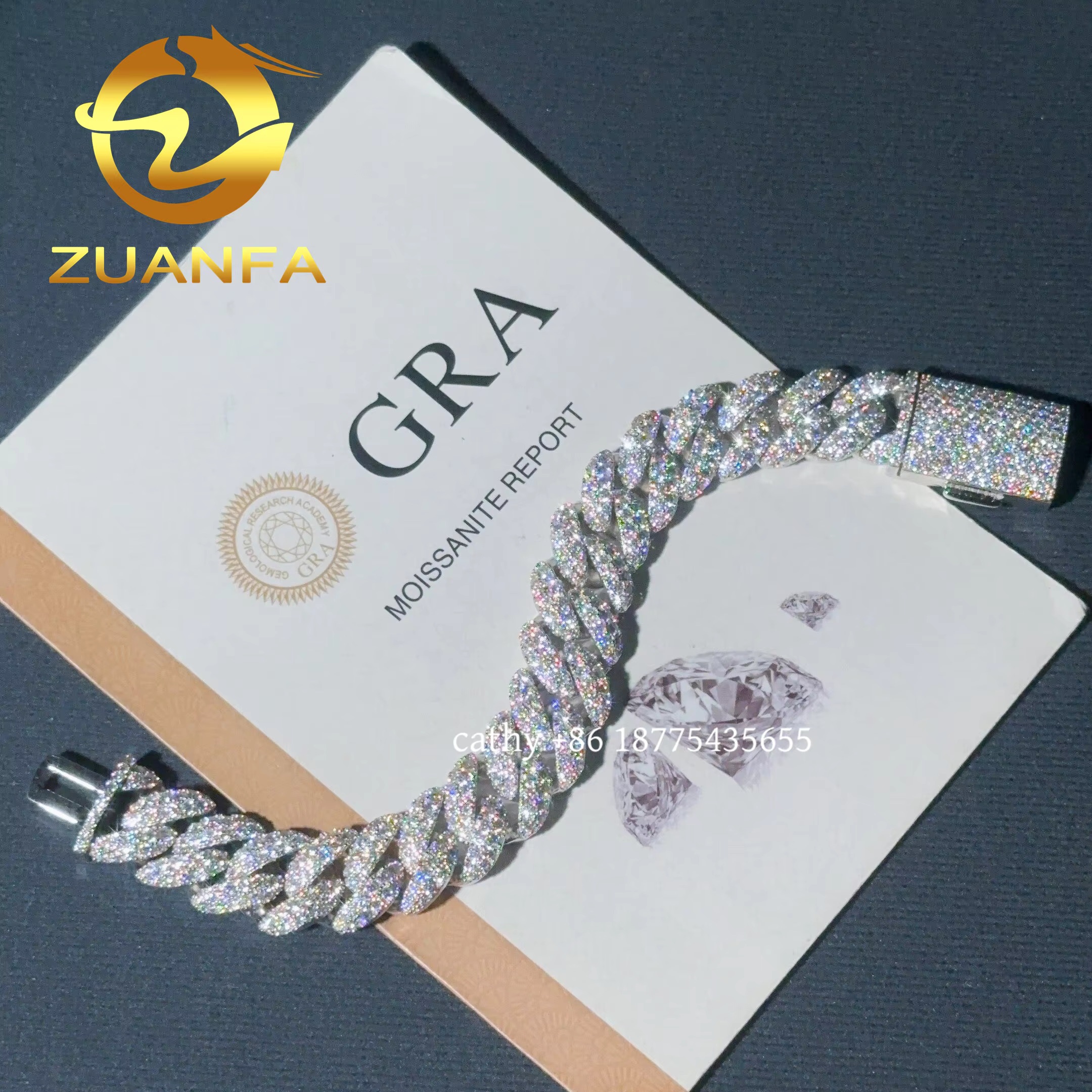 High End 15mm Width Solid 925 Silver Moissanite Diamond Cuban Men Bracelet Iced Out Rapper Miami Big Diamond Bracelet
