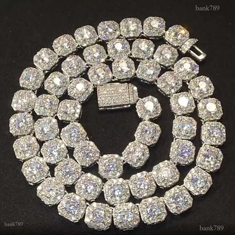 Iced Out Tennis Chain Necklaces Fashion Mens Hip Hop Necklace Jewelry 9mm Square Diamond Rock Candy Gold Chains Necklace