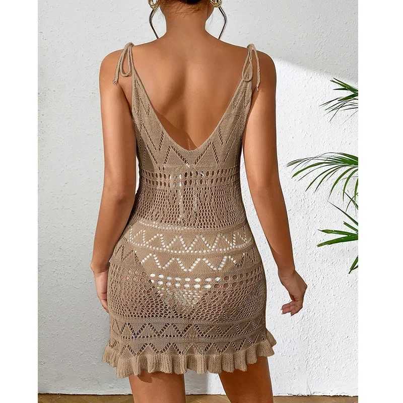 Sexy Womens Crochet Beach Dress See-through Beachwear Pareo Swimsuit Woman Bathing Suit White Dress Beach Cover Up Women Holiday M250304