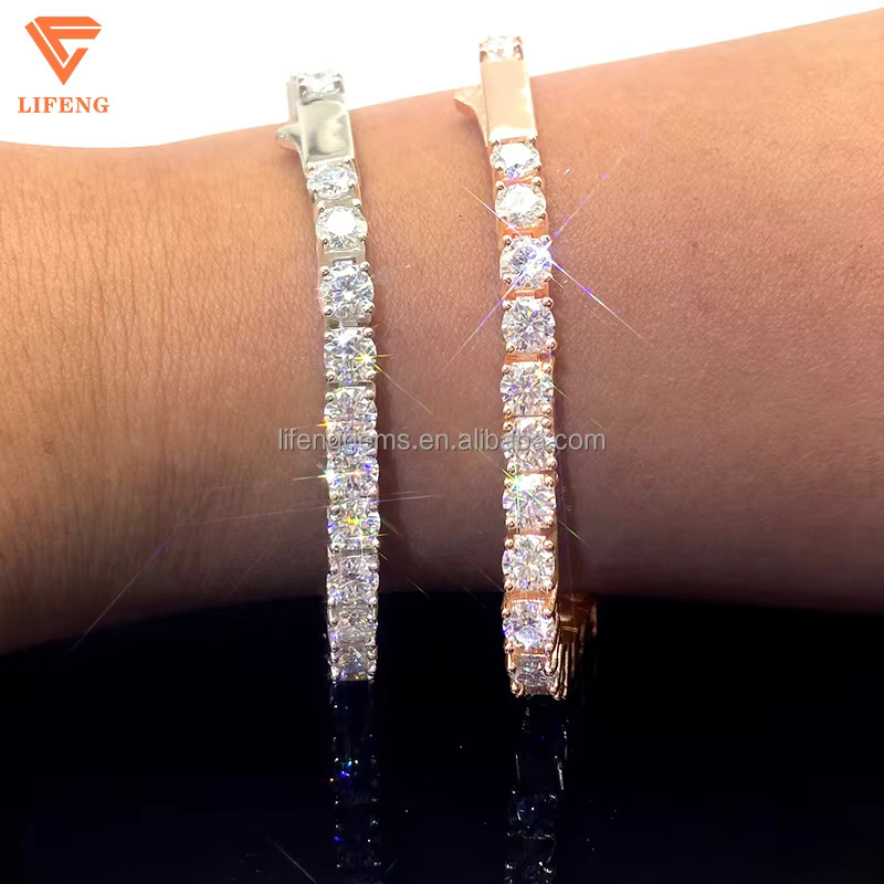 High-End VVS Moissanite Diamond Hip-Hop Tennis Chain Bracelet for Men Full Iced Out Jewelry Gift