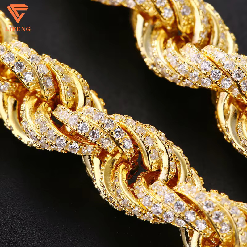Custom Hip Hop Fine Bracelets Bangles Rope Chain VVS Moissanite Diamond Iced Out 925 Silver Rope Chain Bracelet for Men