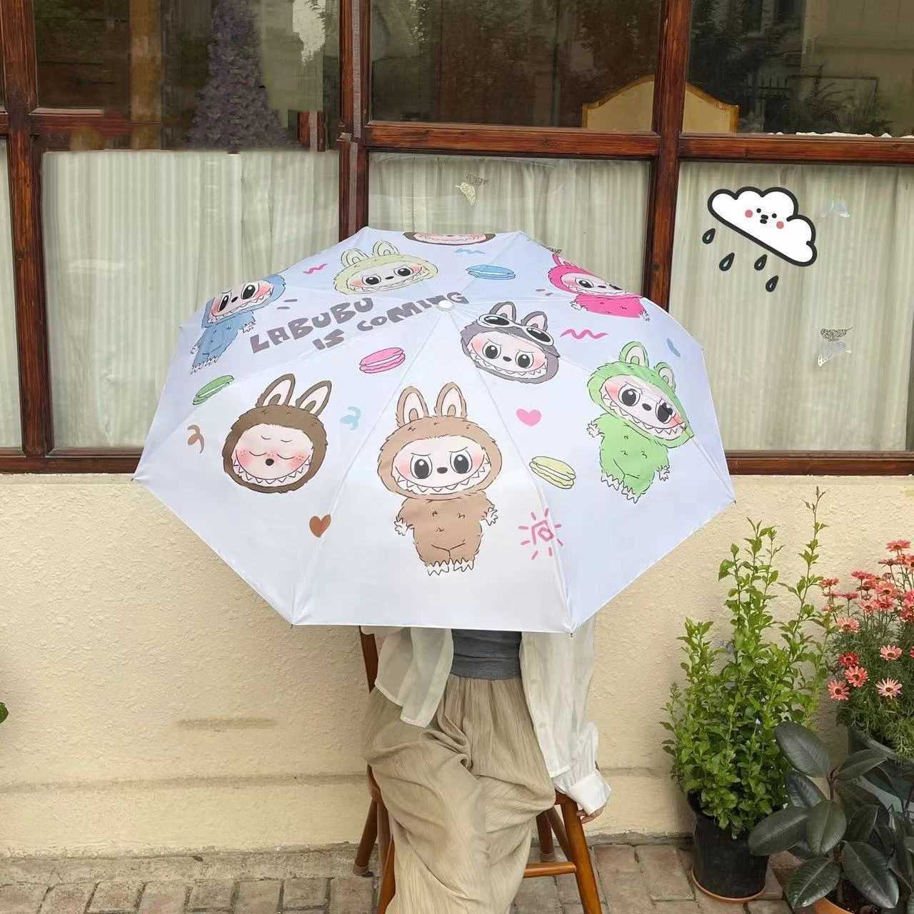 5 Styles Labubu Monster Anime Accessory Automatic Sunshade Umbrella Sunscreen Anti-Ultraviolet Folding Umbrella Rain UmbrellaC250317