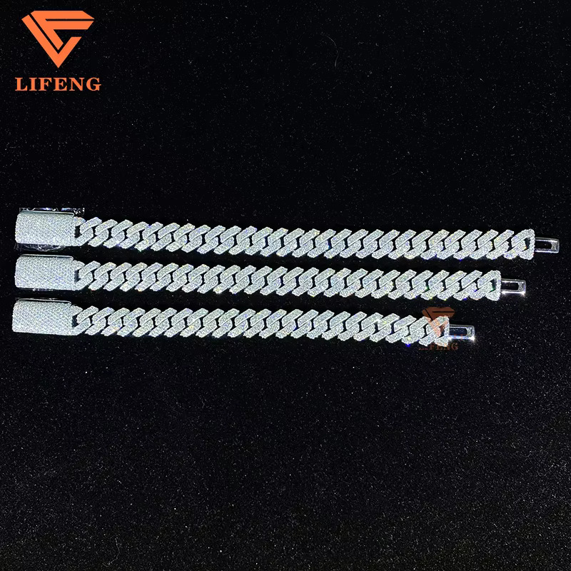 Fine Jewelry Hip Hop 925 Silver 12mm Cuban Link Chain Iced Out Moissanite Diamond Bracelet for Women VVS Chain Charm Bracelet