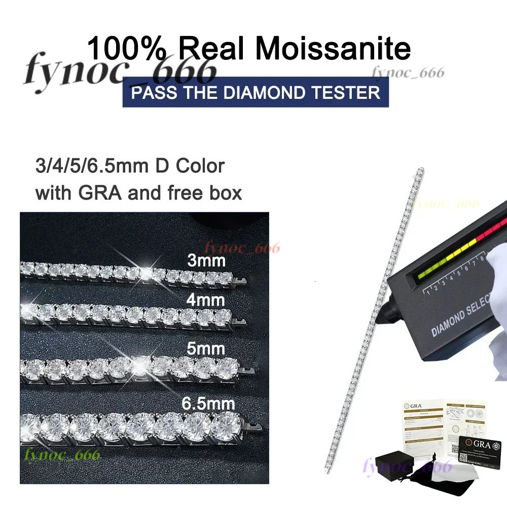 2-6.5mm Real Moissanite Tennis Bracelets for Women Man 925 Sterling Silver Plated White Gold Bracelet Sparkling Wedding Jewelry