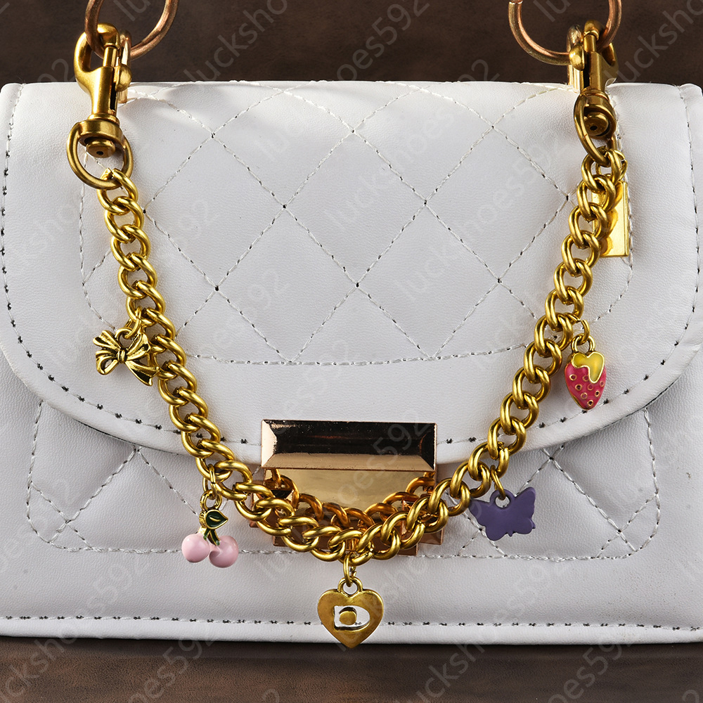 designer bag charm chain Gold Plated Keychain multi-purpose womens Backpack chain charms Strawberry bow love pendant Quality fashion accessories wholesale