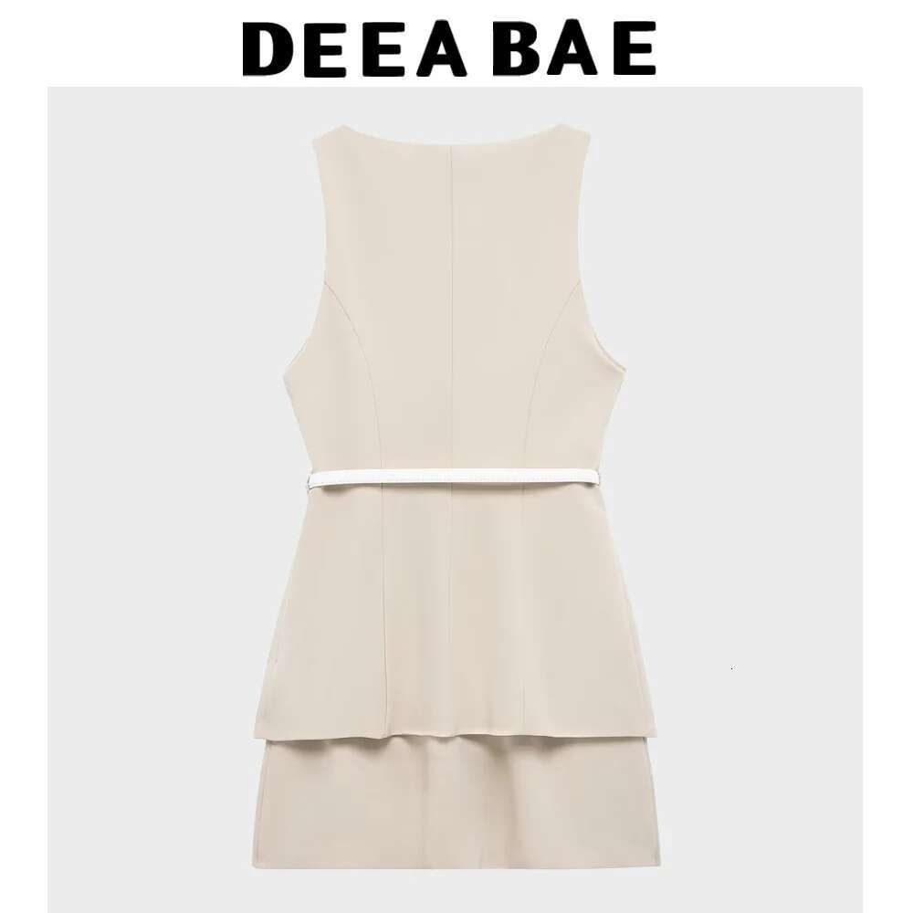 DEEABAE New Spring And Summer French Style High-End Waist Slim Fit With Belt Two-Piece Sleeveless Short Dress