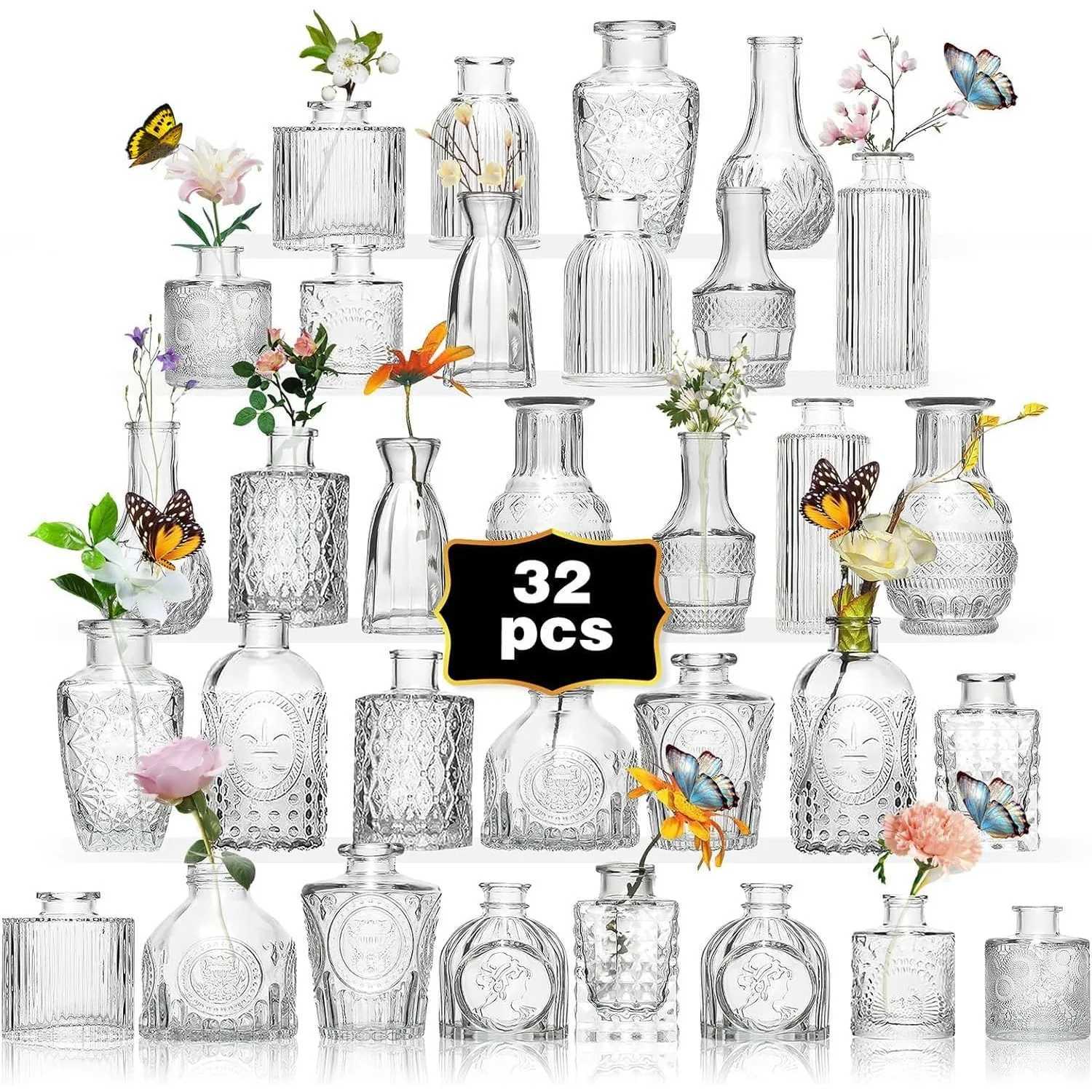 Glass Bud Vase Set of 32PCS Wedding Centerpieces for TablesMini Clear Bud Vases for FlowersFlower Vases Suitable(Clear 32PCS) X250317