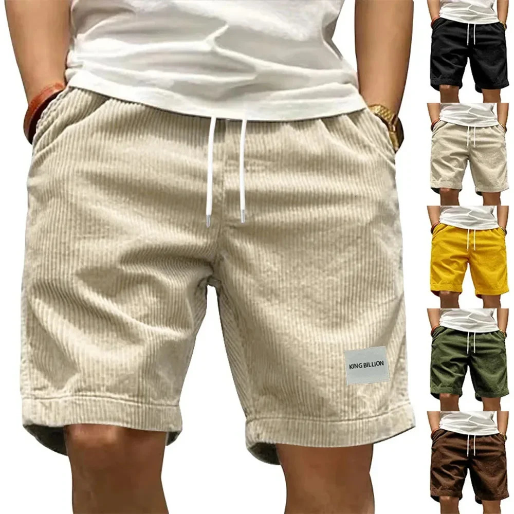 Vintage Cargo Shorts Mens Summer Trendy Retro Corduroy Short Pants Mens Casual Solid Color Shorts Sports Breathable Sweatpants 250317