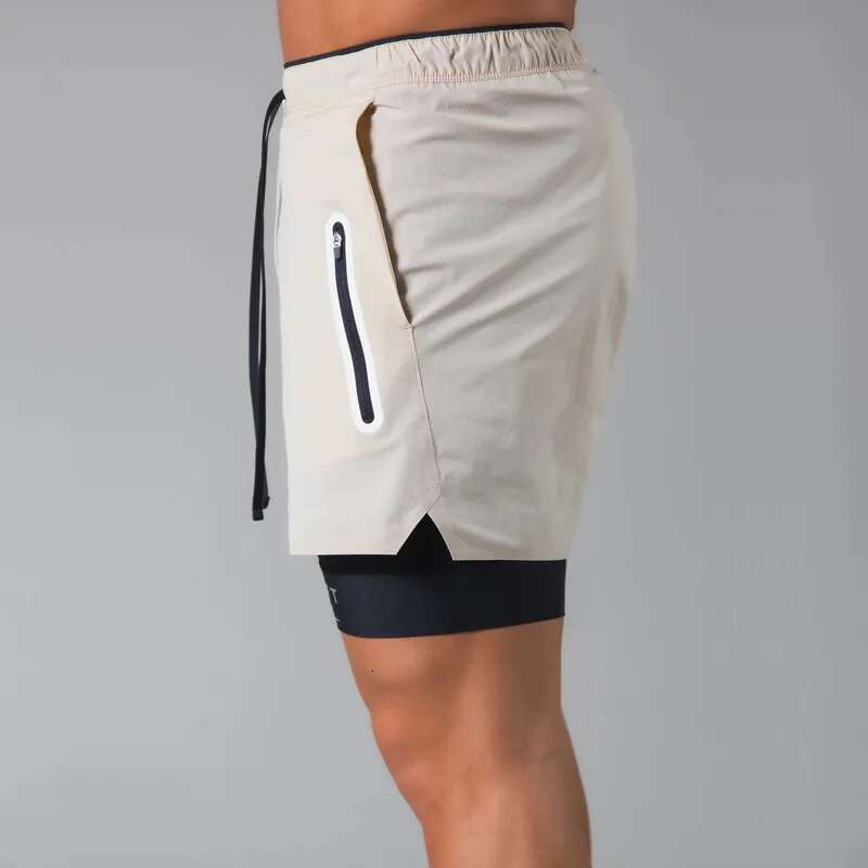 Men's double-layer fitness shorts, quick drying breathable woven summer shorts, 2-in-1 training gym clothing
