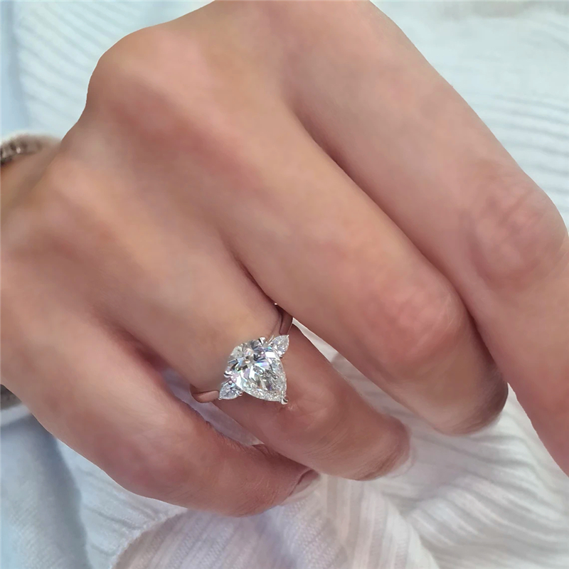 Jewelry 2.0 Ctw 3 Stone Pear Cut Lab Diamond Engagement Ring in 14K White Gold E VS1 Pear CVD Lab Grown Diamond IGI Certified Wedding Gold Ring