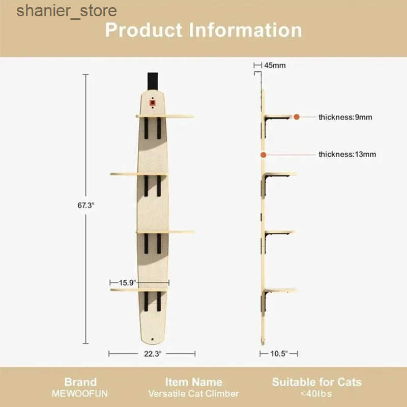 Wooden Cat Climbing Frame with 4 Layers - Vertical Tower Shelf for Cats - view 6