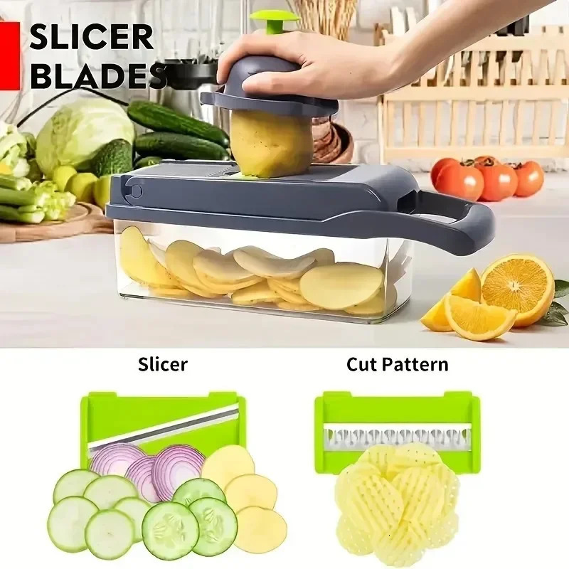 14/16 in 1 Multifunctional Kitchen Artifact Vegetable Cutter Dicer Shredder Grater Slicer Household Kitchen Supplies 250314