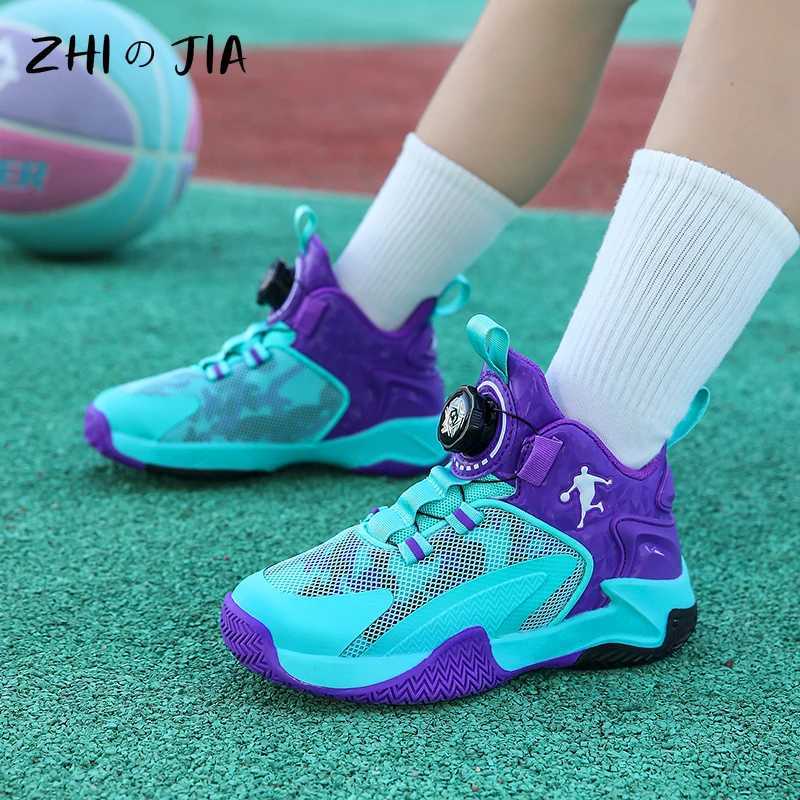 New Arrival Durable basketball shoes with childrens rotating buckle boys mesh breathable sports shoes students fashion trend matching football uniform