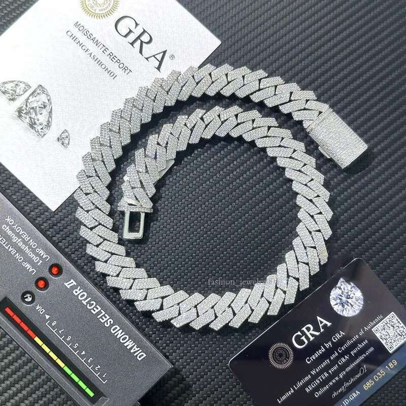 cuban k necklace 3 row moissanite 20MM W gold chains for men prong chocker s personalize iced out chain hip hop designer jewelry gift