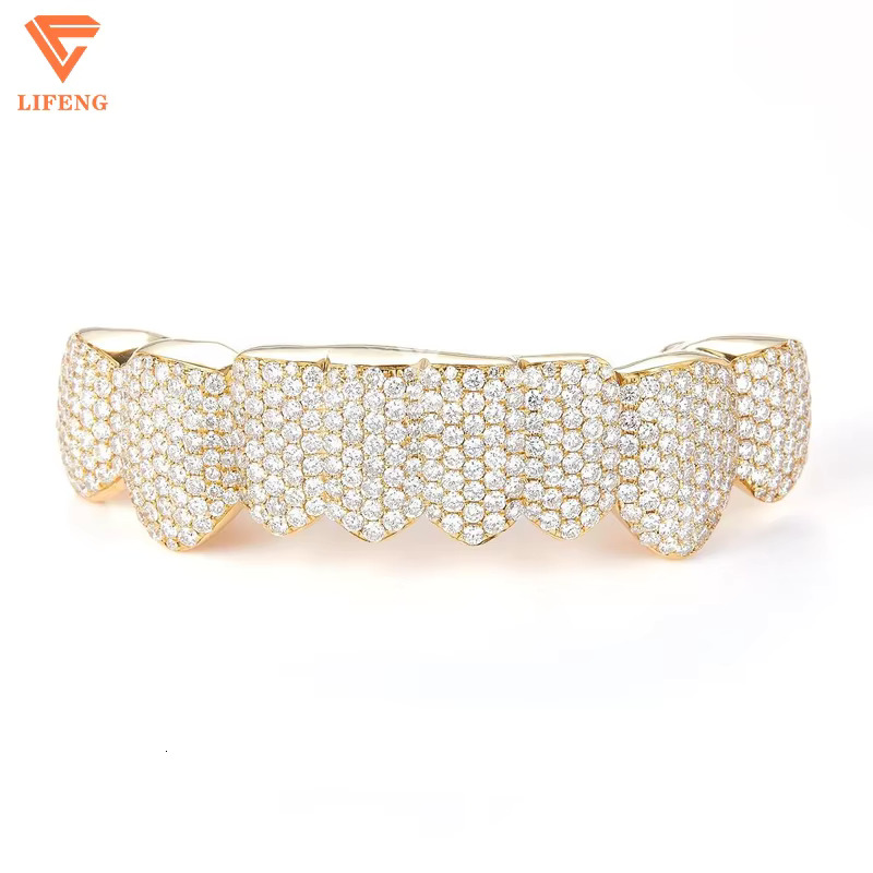 Custom Buss Down Moissanite Grillz 925 Sterling Silver 8 on 8 Iced Out Gold Plated Vvs Moissanite Diamond Grillz for Men Teeth