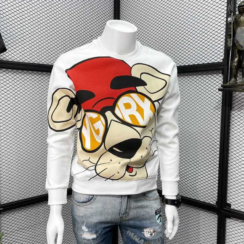 Autumn and winter mens fashion trends interesting cartoon printed wool sportswear Y2K casual streetwear round neck long sleeved loose floral hooded sw