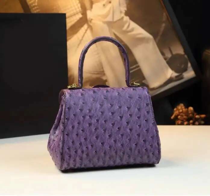 2025 New Designer Foreskin Leather Ostrich Printed Women's Handbag Fashionable High End Light Luxury Niche Pillowcase Cross Body Shoulder Bag