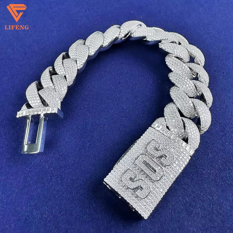 20mm Hip Hop Iced Out VVS Moissanite Diamond Cuban Link Chain Bracelet Fine Jewelry 925 Silver Bracelet Custom Designer Bracelet