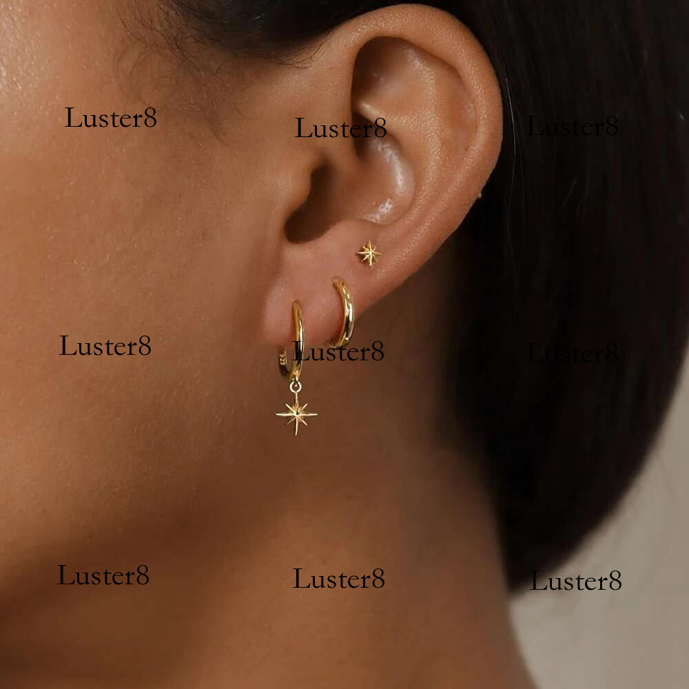 3 Piece Fashion Stainless Steel Round Star Drop Earrings Set for Women Gold Plated Dangle Earring Punk Unisex Rock Jewelry