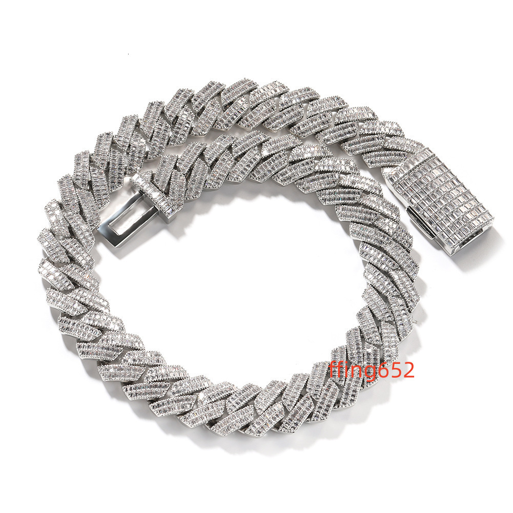 20mm Gold Cuban Link Chain Necklace Double Row T-Bar Clasp Hip Hop Lab-Grown Diamonds Silver Moissanite for Men