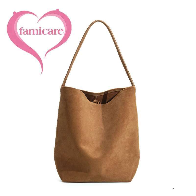 2024 Autumn New Women Suede Lady Large Capacity Bucket Tote Female Underarm Shoulder Bag Commuter Soft Split Leather Handbag