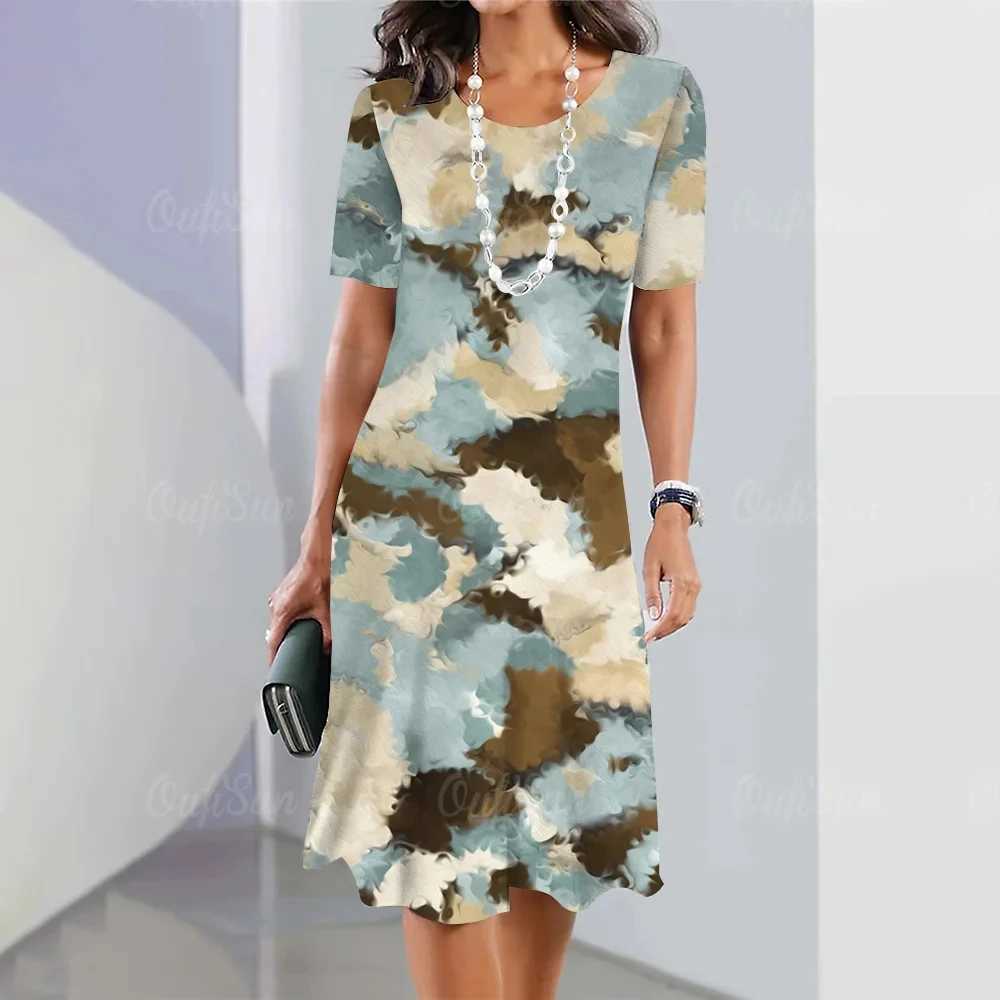 Summer Woman Clothing Short Sleeves Dresses Irregularly Printing Long Dress 3d Retro Womens Clothing Loose Round Neck Pullover M250304