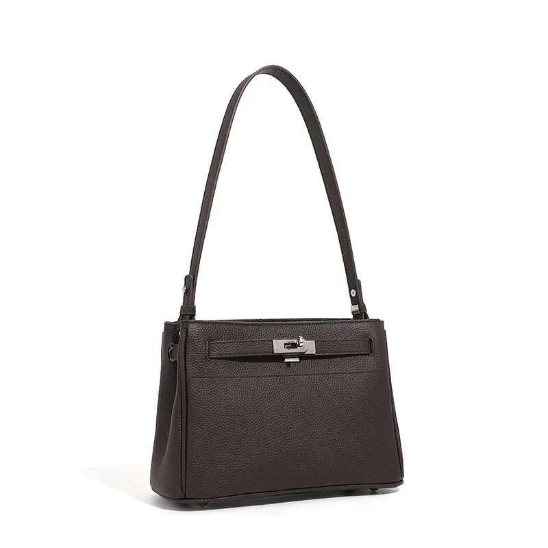 Genuine T Soft Leather Shoulder Bag For Women Big Capacity Designer Handbag With Adjustable Strap And Lock Buckle