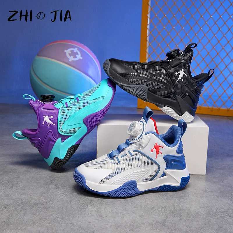 New Arrival Durable basketball shoes with childrens rotating buckle boys mesh breathable sports shoes students fashion trend matching football uniform