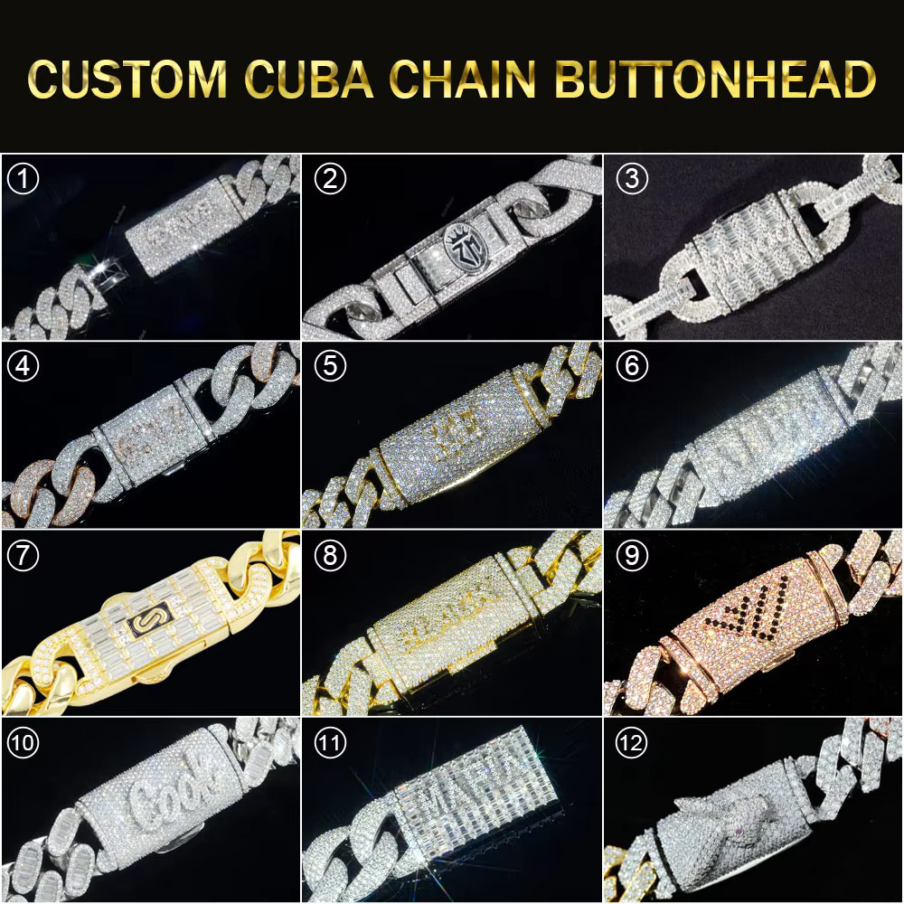 Custom Vvs Iced Out Baguette Moissanite Diamond Cuban Link Chain Hip Hop Bracelet 14K Gold Silver Fine Jewelry Men 15mm