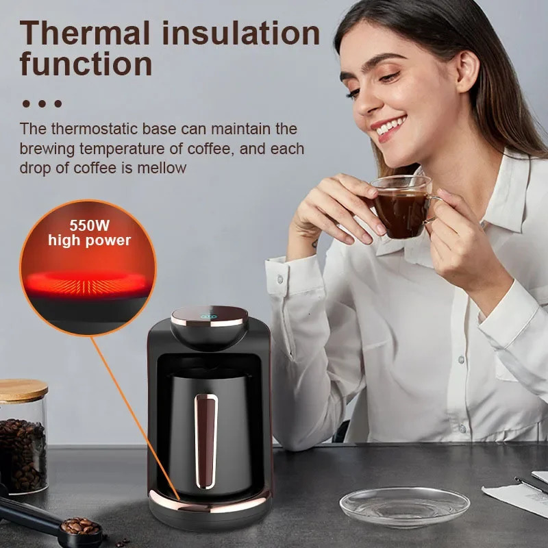 Turkish Coffee Maker Brew 4 Cups Espresso LED Dispaly Switch Portable Electric Moka Pot Tea Milk Teapot Coffee Machine Eu Plug 250317 - view 4