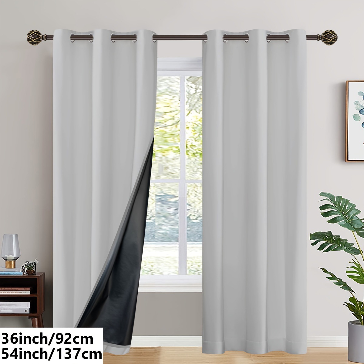 T0370 Thermal Insulation Blackout Curtain - Room Blackout Ring Top Curtains, Reduce Noise, Suitable for Bedroom, Hotel, Living Room