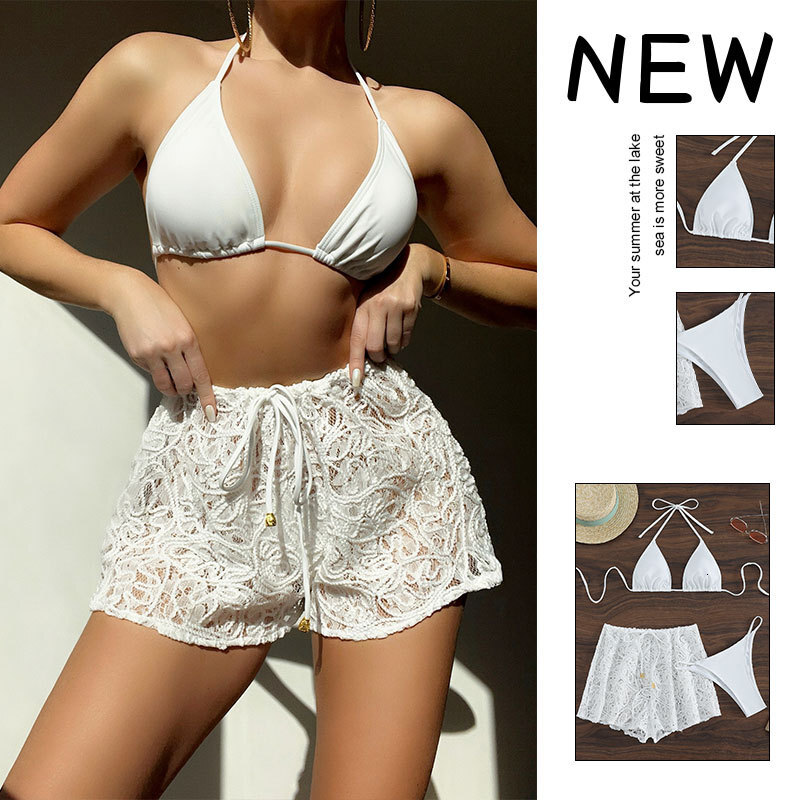 2025 Women's Beach Pants Designer Beach Outfit New Lace Up Mesh Women's Swimsuit Split Style Women's Sexy Hollow Swimming Suit Bikini C