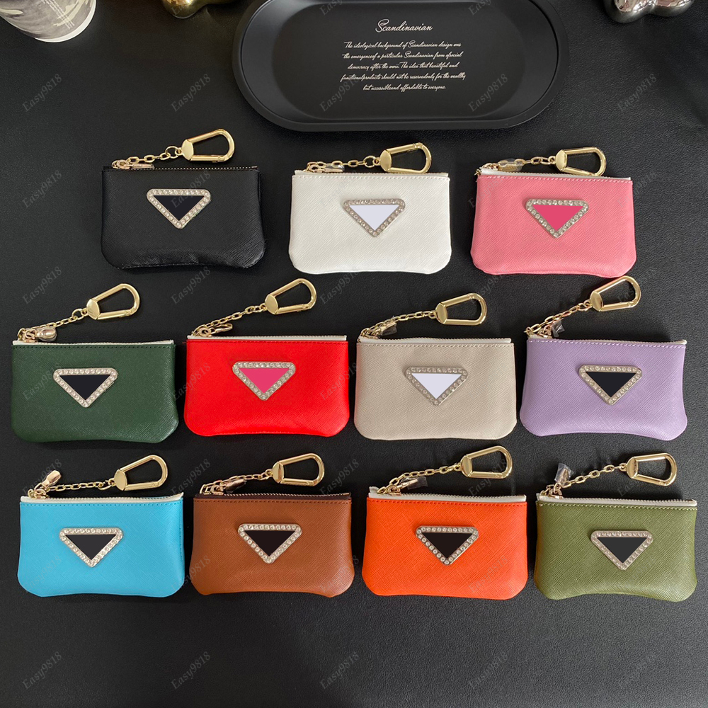 Designer wallet mens womens card holder keychain wallets luxury mini coin purse rhinestone leather zippy fashion black with box