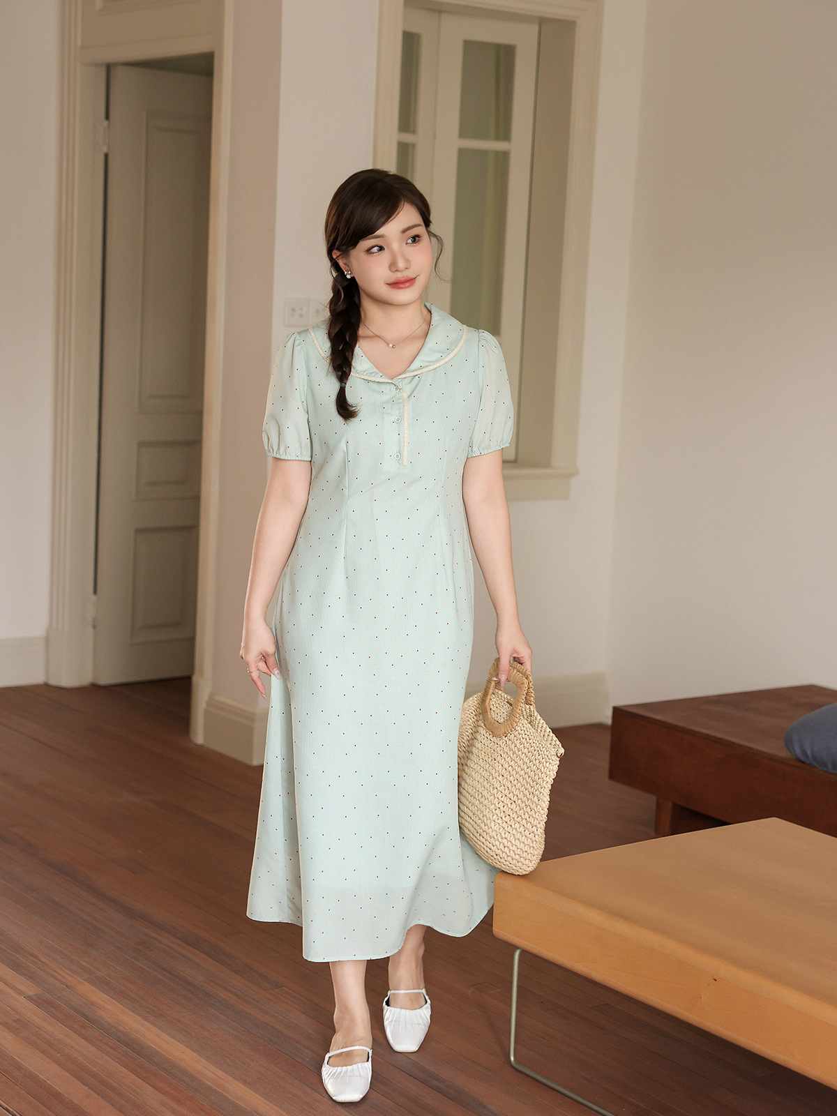 X52206 Lace stitching dress for fat women, large size, loose and slim skirt