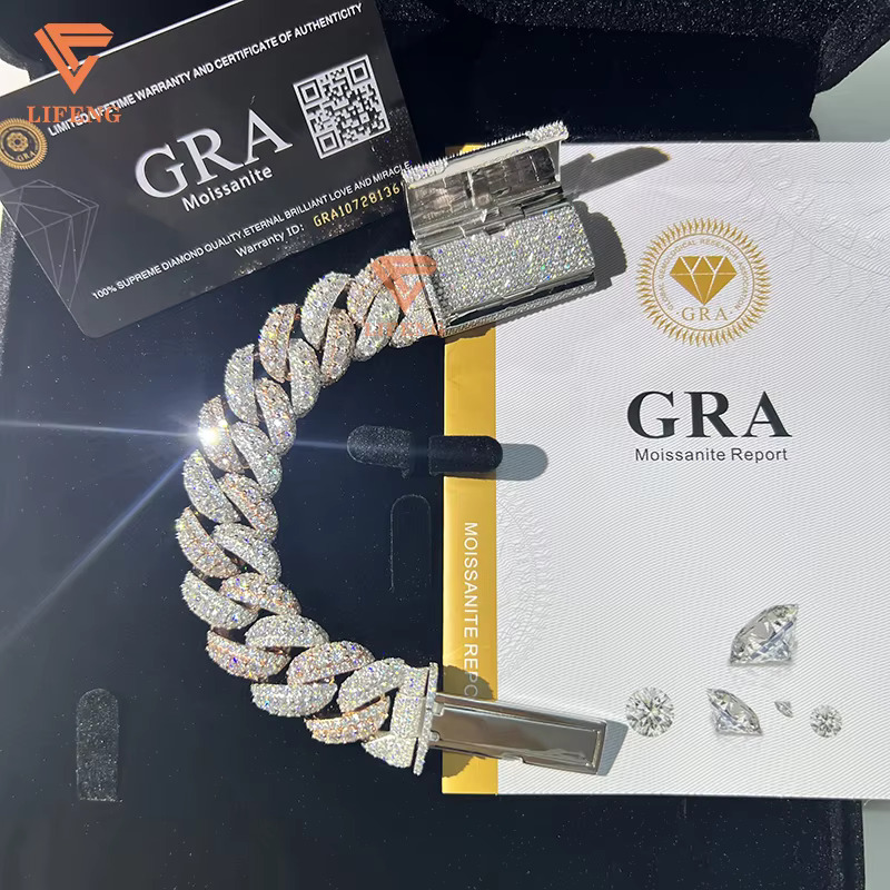 Wholesale Price High Quality Factory Jewelry 14K White Rose Gold Plated Soild 925 Silver VVS Moissanite Chain Men Cuban Bracelet