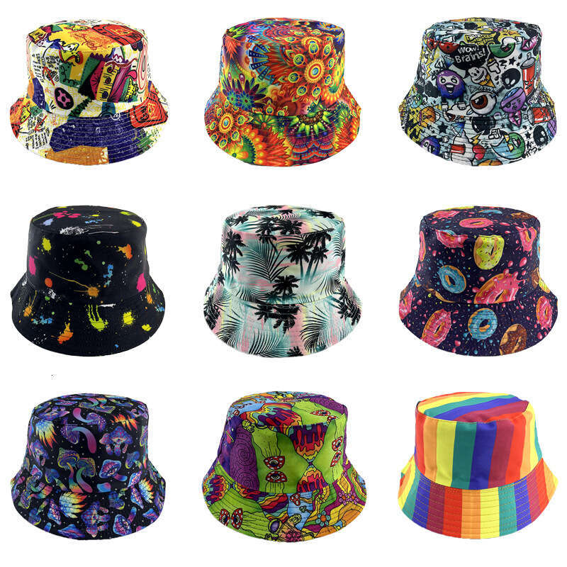 New Creative Printed Cartoon Pattern Fisherman's for Men and Women Summer Outdoor Leisure Sunshade Double sided Can Wear Basin Hat
