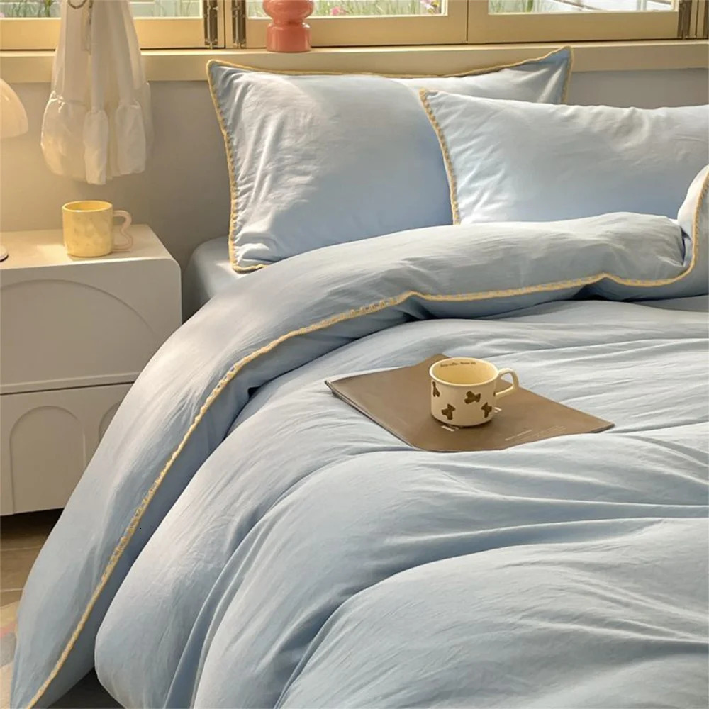 Ins Nordic Stripe Duvet Cover Set Minimalist Quilt Cover and Sheet Pillowcase Washed Cotton Home Bedding Boys Adults Bedclothes 250317